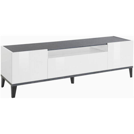 Mobile TV 2 Ante 1 Cassetto 160x40x47 cm Sunrise Bianco Lucido e Ardesia