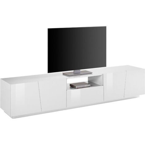 Mobile TV 2 Ante 1 Cassetto 220x43x46 cm Vega Bianco Lucido