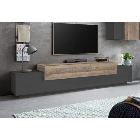 Mobile Tv 2 Ante a Ribalta 240x45x51,5 cm Coro Grigio Antracite Opaco/Rovere Wotan