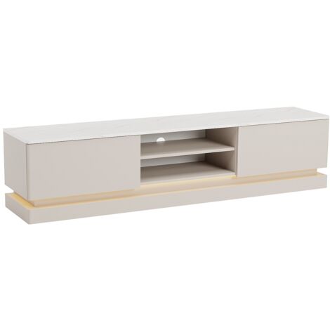 Mobile TV 2 cassetti e 2 nicchie con LED in MDF Beige ed effetto Marmo bianco - DEVIKA di Pascal MORABITO
