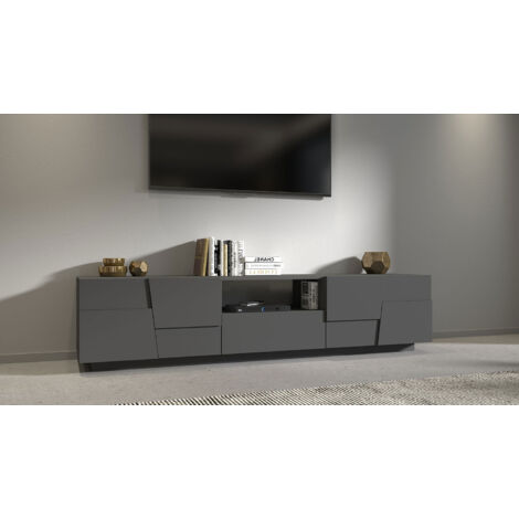 Mobile Tv 4 Anta 1 Cassetto e Ripiano a Giorno 220x44x46 cm Pongo 4A 1C Grigio Antracite Opaco
