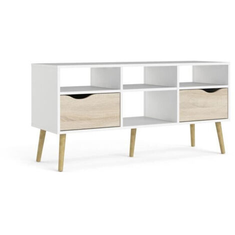 Mobile TV - 4 vani 2 cassetti - Bianco / Rovere - 117,2 x 39,1 x 57,4 cm - TVILUM