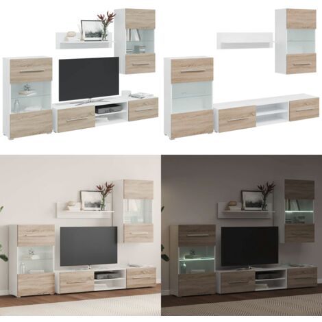 Mobile TV 5 pz con Illuminazione a LED Rovere Sonoma Truciolato - Arredamento moderno - Mobili per soggiorno