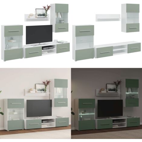Mobile TV 5 pz con Illuminazione a LED Verde Oliva Truciolato - Arredamento moderno - Mobili per soggiorno