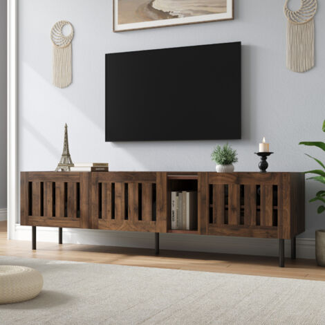 Mobile TV a 3 ante - 160 x 40 x 47 cm - MDF minimalista con effetto noce, 3 ante a doghe, 4 vani portaoggetti, per TV fino a 65"