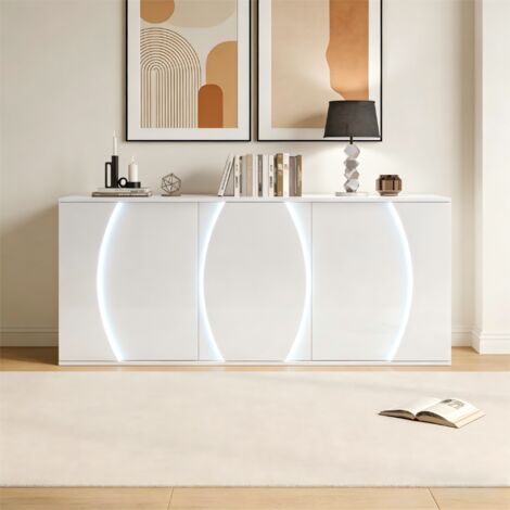 Mobile TV a LED, 150x40x70 cm, con 3 ante e ripiani regolabili, per soggiorno, in truciolato bianco