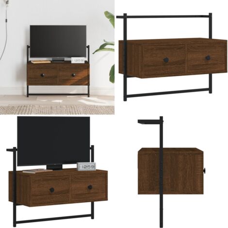 Mobile TV a Muro Rovere Marrone 60,5x30x51 cm Legno Multistrato - Mobile TV - TV da parete