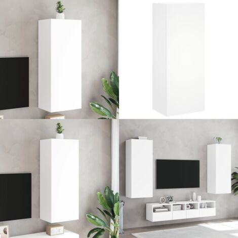 Mobile TV a Parete Bianco 40,5x30x102 cm in Legno Multistrato - Mobile TV - Mobile a parete