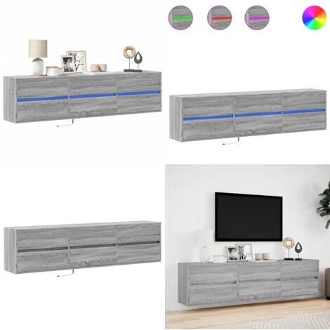 Mobile TV a Parete con LED Grigio Sonoma 180x31x45 cm - TV a parete LED - TV a parete con luci RGB