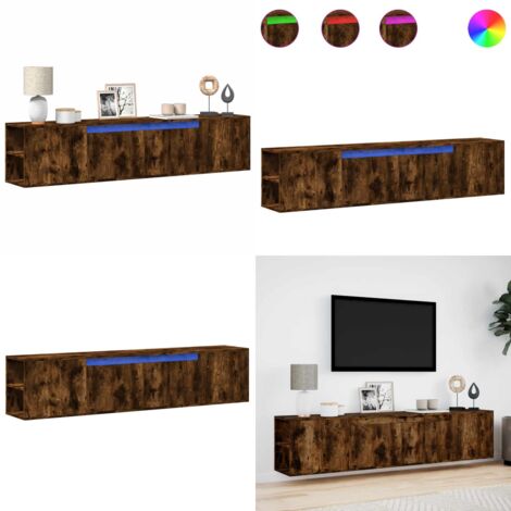 Mobile TV a Parete con LED Rovere Fumo 180x31x39,5 cm - TV a parete LED - TV a parete con luci RGB