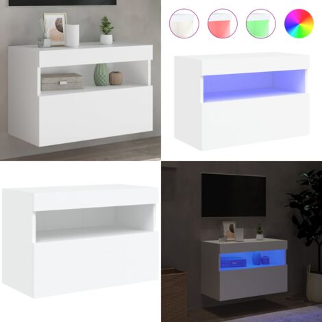 Mobile TV a Parete con Luci LED Bianco 60x30x40 cm - Mobile TV - Luci LED RGB