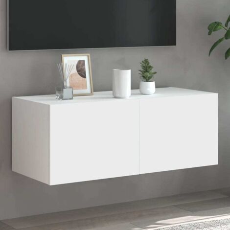 Mobile TV a Parete con Luci LED Bianco 80x35x31 cm vidaXL