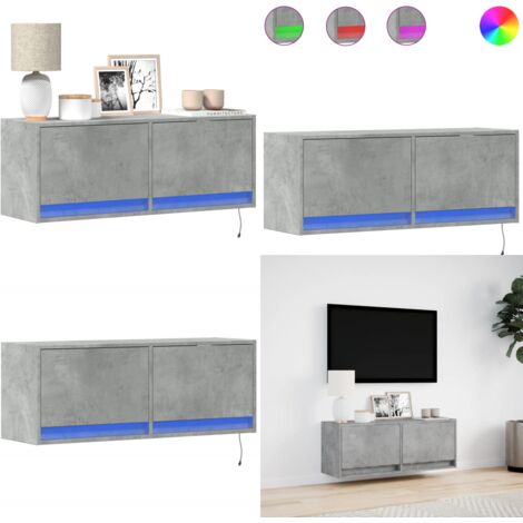 Mobile TV a Parete con Luci LED Grigio Cemento 100x31x35 cm - Armadio TV - Armadio con luci LED