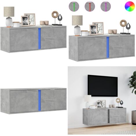 Mobile TV a Parete con Luci LED Grigio Cemento 100x31x35 cm - Armadio TV - Armadio con luci LED