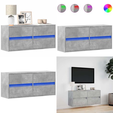 Mobile TV a Parete con Luci LED Grigio Cemento 100x31x45 cm - Armadio TV - Armadio con luci LED