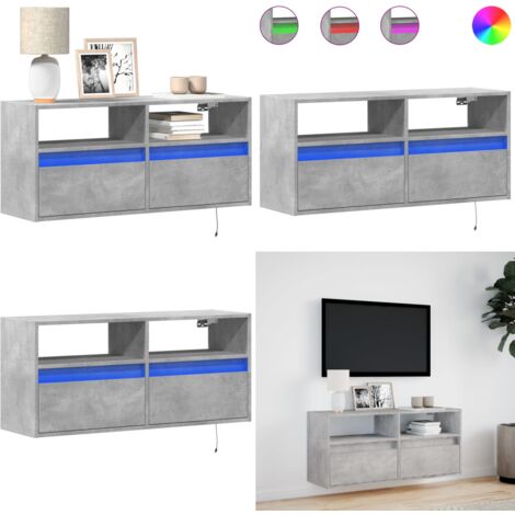 Mobile TV a Parete con Luci LED Grigio Cemento 100x31x45 cm - Armadio TV - Armadio con luci LED