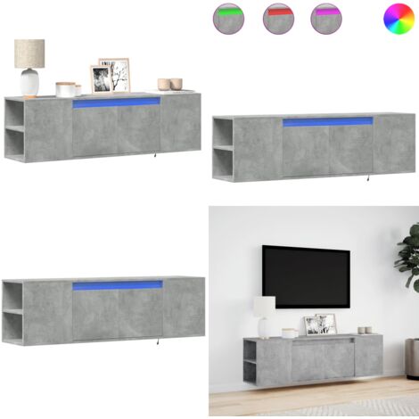 Mobile TV a Parete con Luci LED Grigio Cemento 135x31x39,5 cm - Armadio TV - Armadio con luci LED