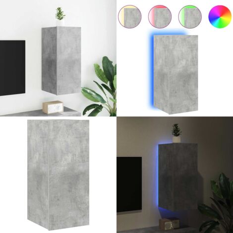 Mobile TV a Parete con Luci LED Grigio Cemento 30,5x35x70 cm - Mobile TV - Luci LED RGB