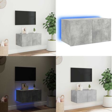 Mobile TV a Parete con Luci LED Grigio Cemento 60x35x31 cm - Mobile TV - Luci LED RGB