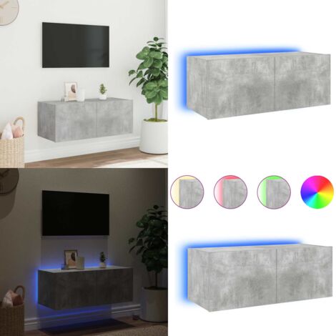 Mobile TV a Parete con Luci LED Grigio Cemento 80x35x31 cm - Mobile TV - Luci LED RGB