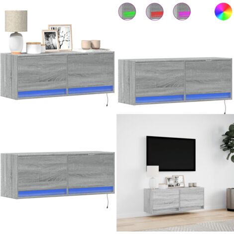 Mobile TV a Parete con Luci LED Grigio Sonoma 100x31x35 cm - Luci LED - Mobile TV