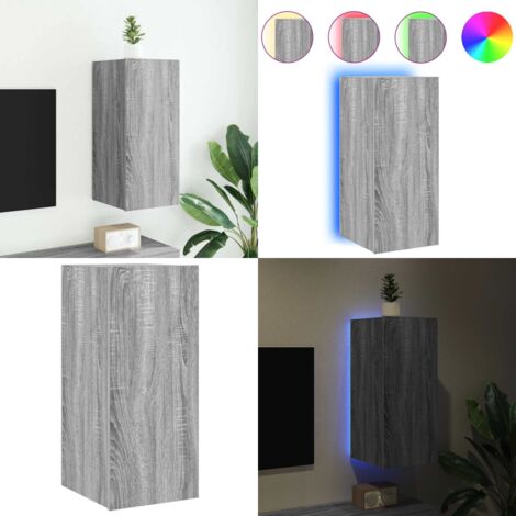 Mobile TV a Parete con Luci LED Grigio Sonoma 30,5x35x70 cm - Mobile TV - Luci LED RGB