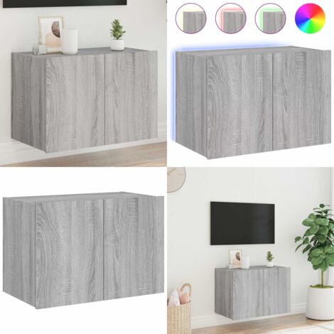 Mobile TV a Parete con Luci LED Grigio Sonoma 60x35x41 cm - Mobile TV - Luci LED RGB