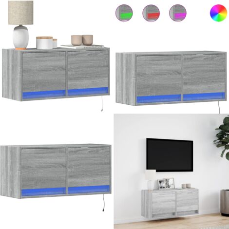 Mobile TV a Parete con Luci LED Grigio Sonoma 80x31x35 cm - Luci LED - Mobile TV