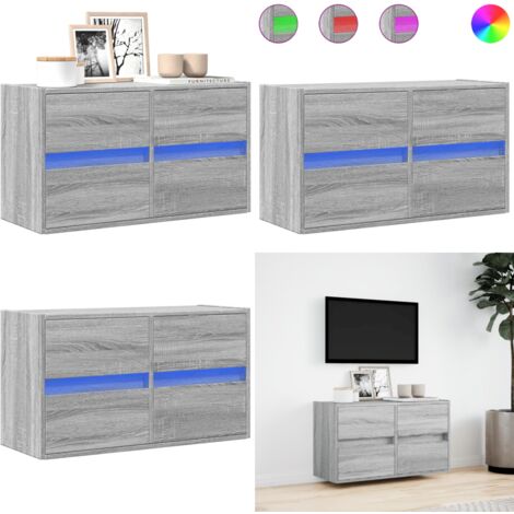 Mobile TV a Parete con Luci LED Grigio Sonoma 80x31x45 cm - Armadio TV - Armadio con luci LED