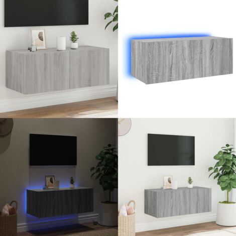 Mobile TV a Parete con Luci LED Grigio Sonoma 80x35x31 cm - Mobile TV - Luci LED RGB
