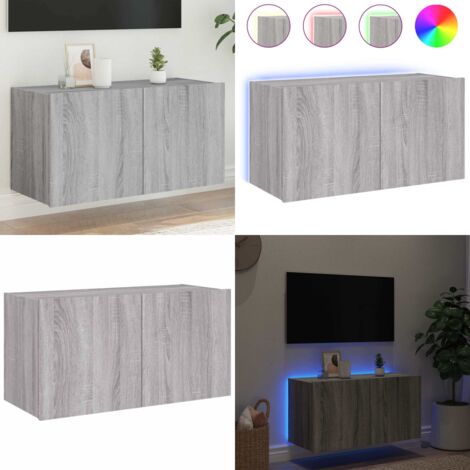 Mobile TV a Parete con Luci LED Grigio Sonoma 80x35x41 cm - Mobile TV - Luci LED RGB