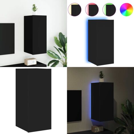 Mobile TV a Parete con Luci LED Nero 30,5x35x70 cm - Mobile TV - Luci LED RGB