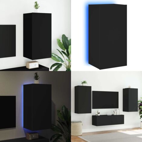 Mobile TV a Parete con Luci LED Nero 40,5x35x80 cm - Luci LED RGB - Mobile TV a parete