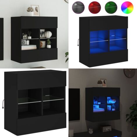 Mobile TV a Parete con Luci LED Nero 58,5x30x60,5 cm - Mobile TV - Luci LED RGB