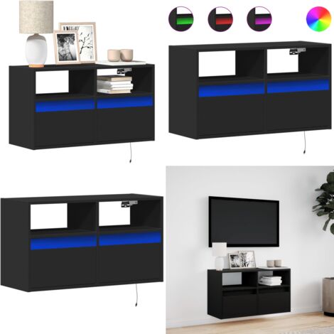 Mobile TV a Parete con Luci LED Nero 80x31x45 cm - Armadio TV - Armadio con luci LED