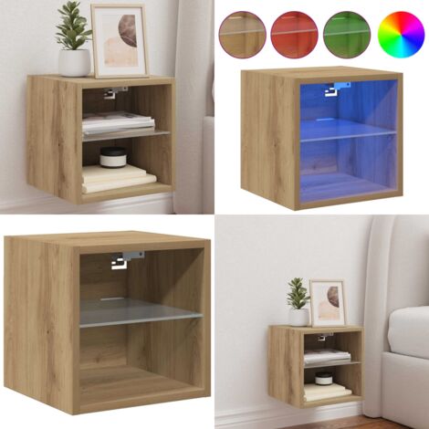 Mobile TV a Parete con Luci LED Rovere Artigianale 30x28,5x30cm - Mobile TV - Luci LED RGB