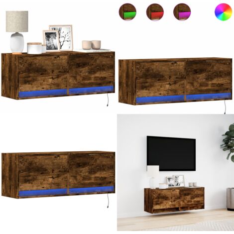 Mobile TV a Parete con Luci LED Rovere Fumo 100x31x35 cm - Armadio TV - Luci LED