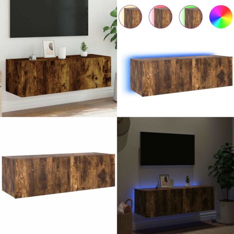 Mobile TV a Parete con Luci LED Rovere Fumo 100x35x31 cm - TV mobile - Luci LED RGB