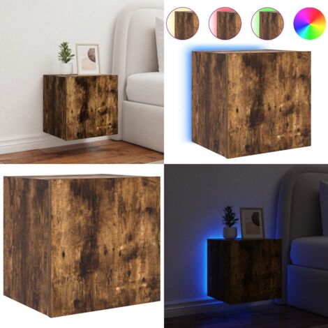 Mobile TV a Parete con Luci LED Rovere Fumo 40,5x35x40 cm - Mobile TV - Luci LED RGB