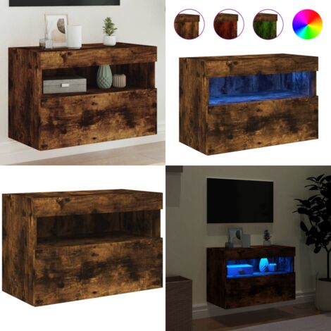 Mobile TV a Parete con Luci LED Rovere Fumo 60x30x40 cm - Mobile TV - Luci LED RGB