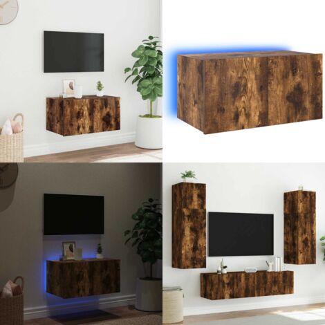 Mobile TV a Parete con Luci LED Rovere Fumo 60x35x31 cm - Mobile TV - Luci LED RGB