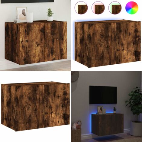 Mobile TV a Parete con Luci LED Rovere Fumo 60x35x41 cm - Mobile TV - Luci LED RGB