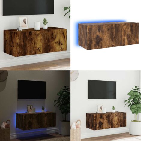 Mobile TV a Parete con Luci LED Rovere Fumo 80x35x31 cm - Mobile TV - Luci LED RGB