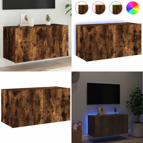 Mobile TV a Parete con Luci LED Rovere Fumo 80x35x41 cm - Mobile TV - Luci LED RGB
