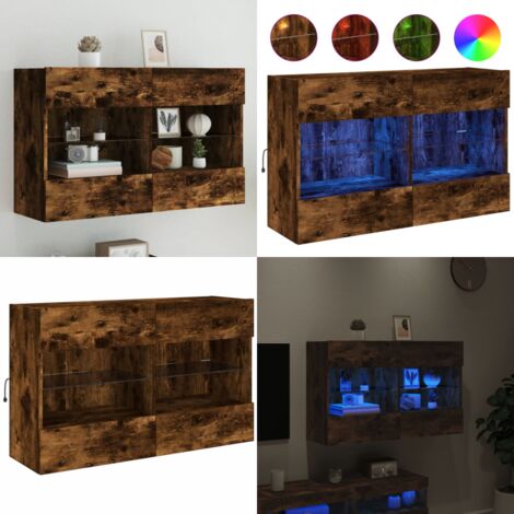 Mobile TV a Parete con Luci LED Rovere Fumo 98,5x30x60,5 cm - Mobile TV - Luci LED RGB