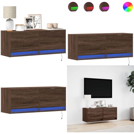 Mobile TV a Parete con Luci LED Rovere Marrone 100x31x35 cm - Armadio TV - Armadio con luci LED