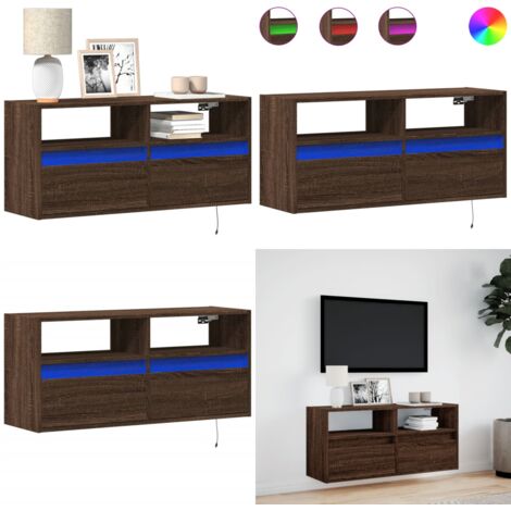 Mobile TV a Parete con Luci LED Rovere Marrone 100x31x45 cm - Armadio TV - Armadio con luci LED