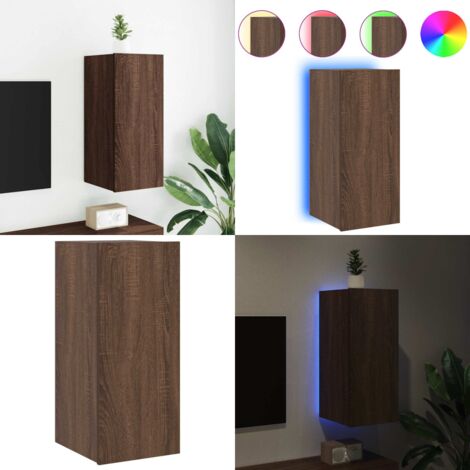 Mobile TV a Parete con Luci LED Rovere Marrone 30,5x35x70 cm - Mobile TV - Luci LED RGB