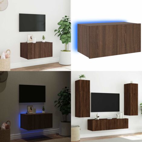 Mobile TV a Parete con Luci LED Rovere Marrone 60x35x31 cm - Mobile TV - Luci LED RGB