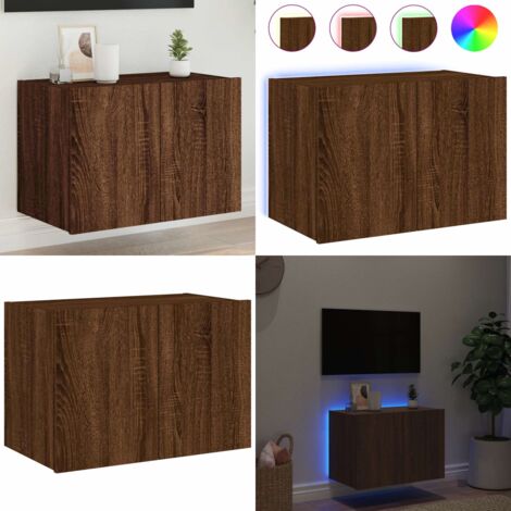 Mobile TV a Parete con Luci LED Rovere Marrone 60x35x41 cm - Mobile TV - Luci LED RGB